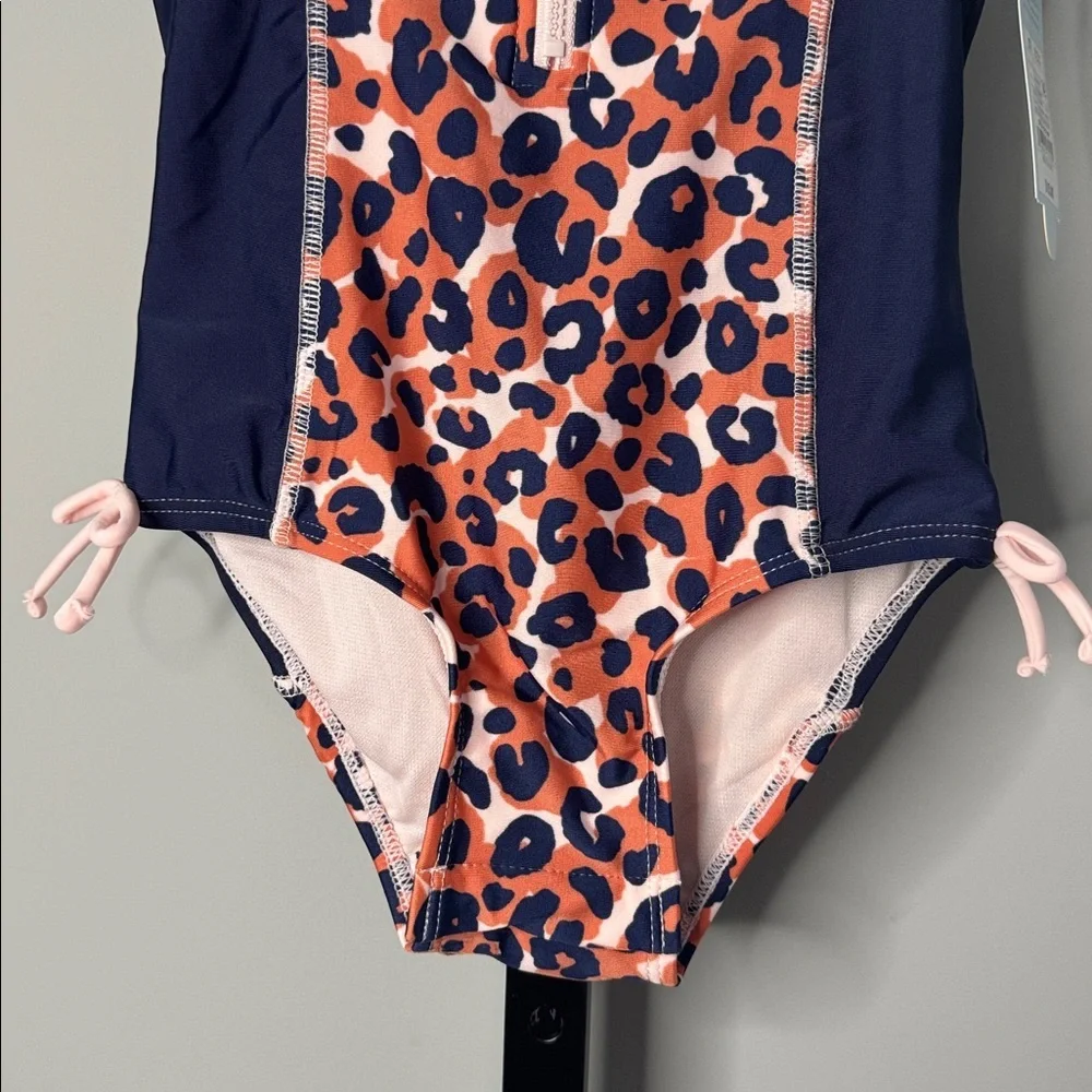 Cat & Jack Pink Navy Leopard Zip-Front Girls One-Piece Swimsuit Size 5T New NWT